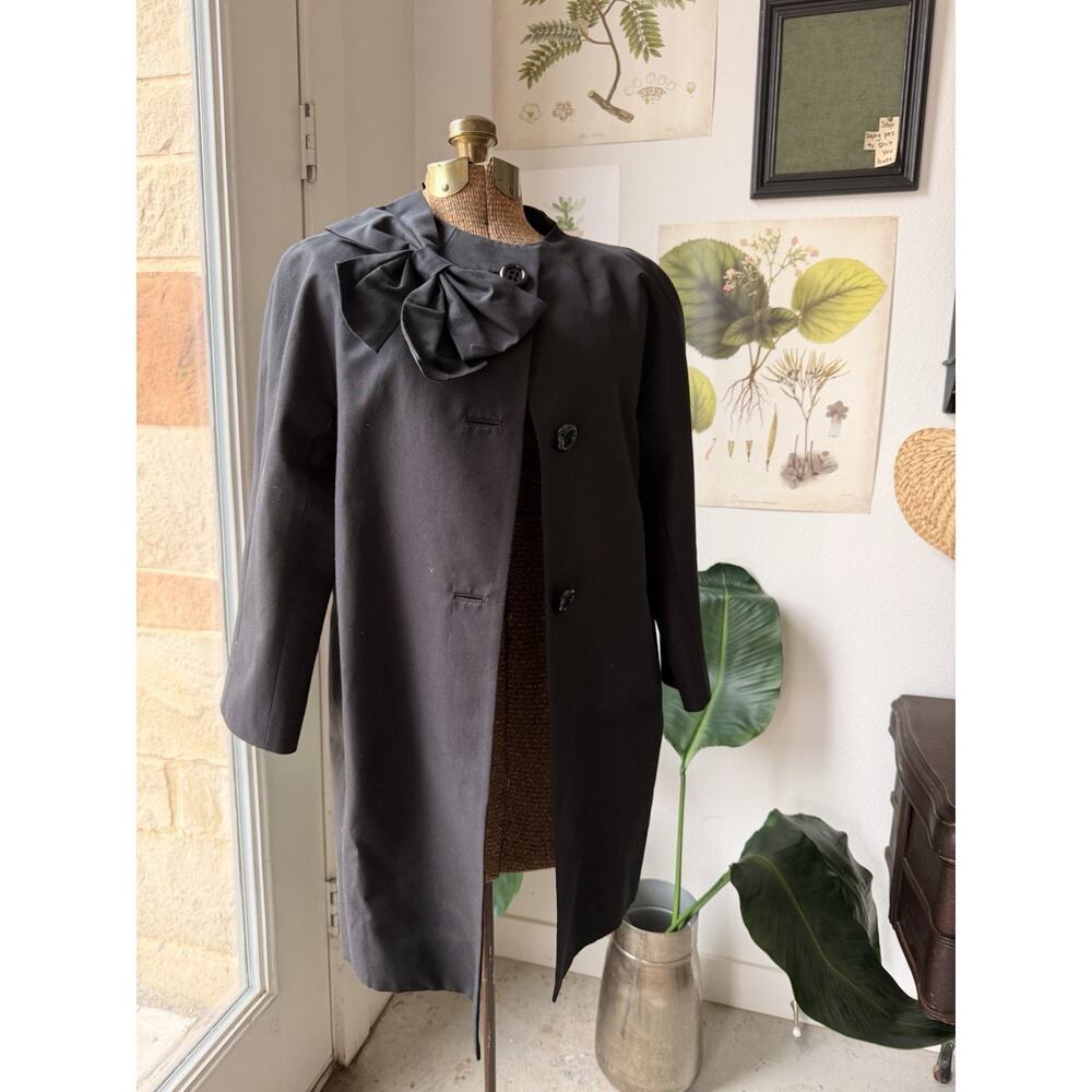 Kate Spade New York Black Bow Detail Trench Coat Mid Length Jacket Womens M